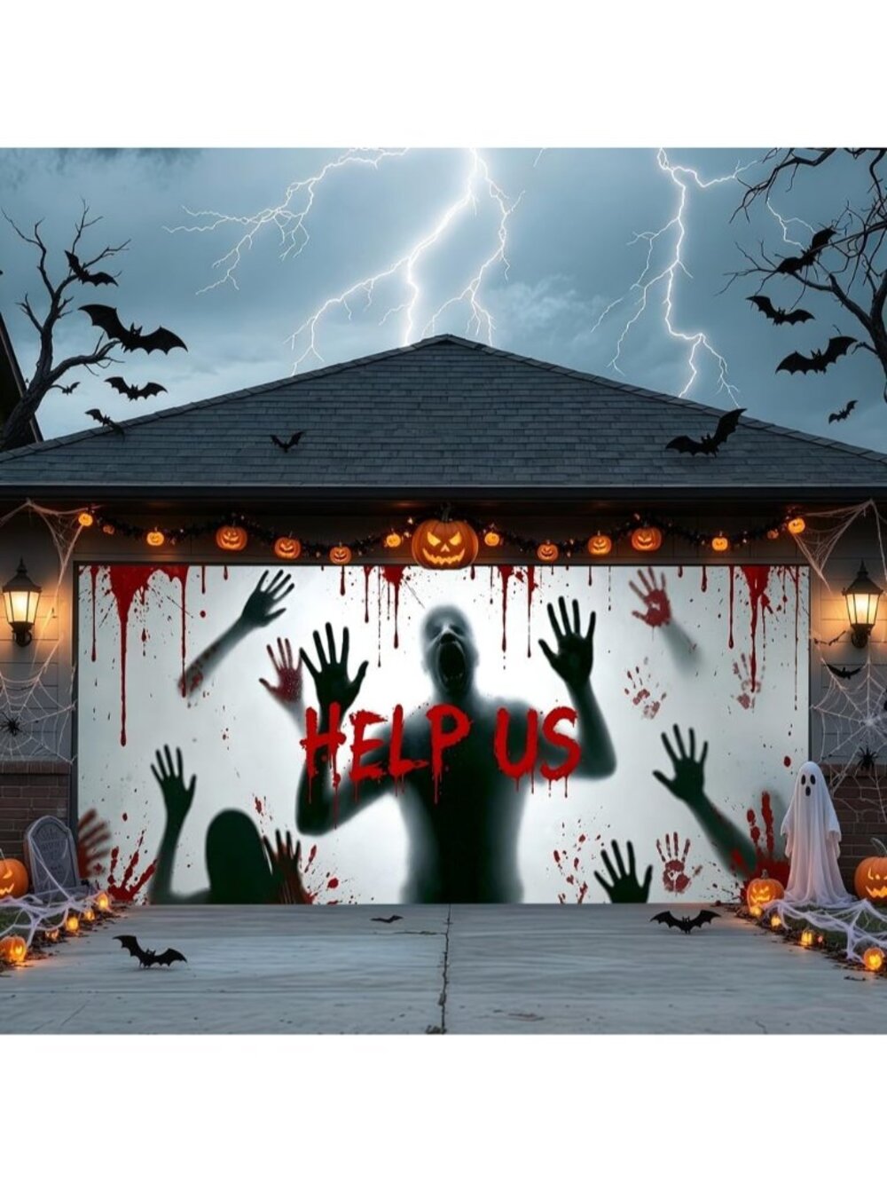 Halloween Garage Door Cover Shadow Banner 16 x 7FT Large Hanging Backdrop